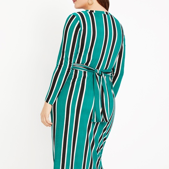 NWT Eloquii Green Black & White Striped Cross Front Dress Size 18 - Picture 7 of 7